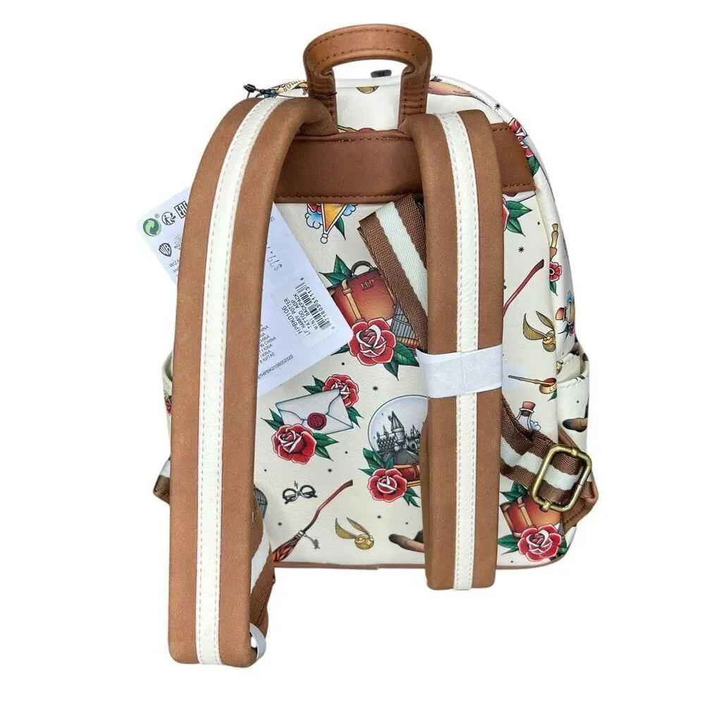 NEW Loungefly Harry Potter Tattoo Art Cream Double Strap Shoulder Backpack
